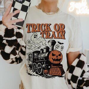 Trick Or Train Tee, Retro Halloween Tee